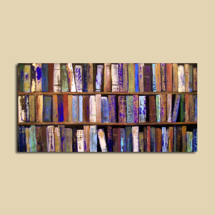 Abstract Painting "Library Books", 24" x 48" Custom, Modern, Large Wall Art