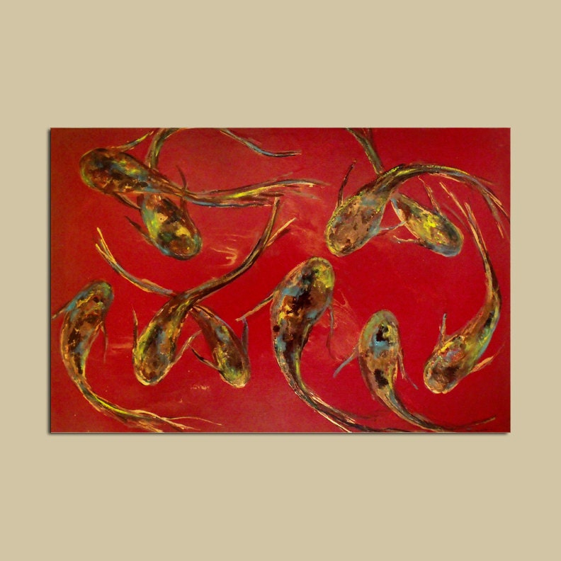 Abstract Koi Original Painting.....24 x 36....Red and gold wall art