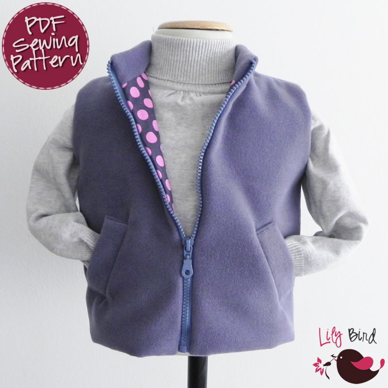 Simple Vest for Boys and Girls - 12 months to 8 years - PDF Pattern and Instructions - easy sew, fully lined, zipper, welt pockets
