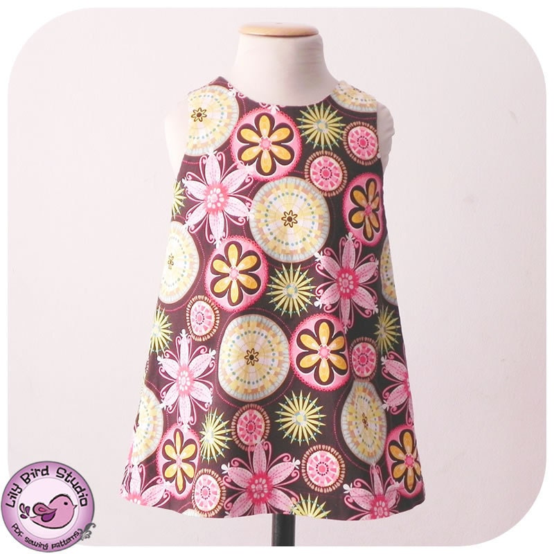 A Line dress sewing pattern for beginner to intermediate sewers - lined bodice, no button holes - 12 mth to 8 yrs - PDF Pattern
