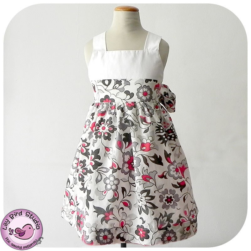 Spring dress - perfect flower girl dress, shirred back, 2 options to tie, big bow - 12 months to 8 years - PDF Pattern and Instructions