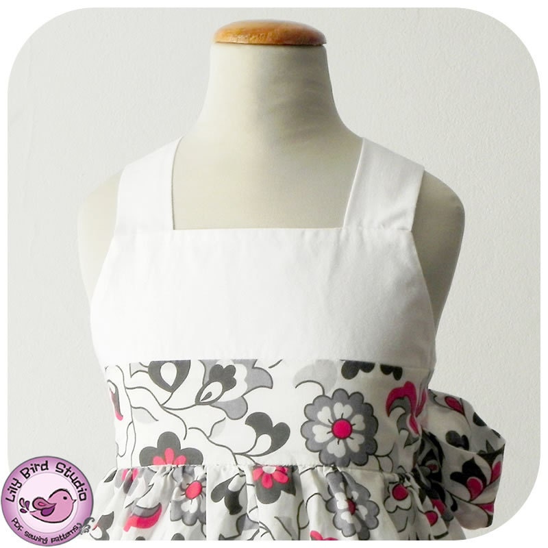 Spring dress - perfect flower girl dress, shirred back, 2 options to tie, big bow - 12 months to 8 years - PDF Pattern and Instructions