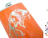 Lucky KOI fish FLASK- alcohol, liquor, booze, wedding party, bridal party, festival, concert, hip pocket - Personalized- You pick Color