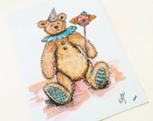 Teddy Watercolour Print - Teddy Clown Art  (A5 / 148 x 210mm)