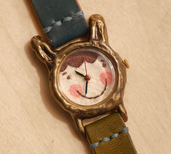 Vintage Watch. Handstitch. Leather Band ///////// Handcraft Watch ///////// A cute rabbit Popo