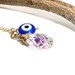 Blue evil eye crystal gold necklace, swarovski crystal briolette pendant and Turkish evil eye bead on 14k Gold Filled Chain
