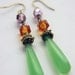 10% off SALE Glass Jade Droplet Earrings, amber, mint green glass, elegant.