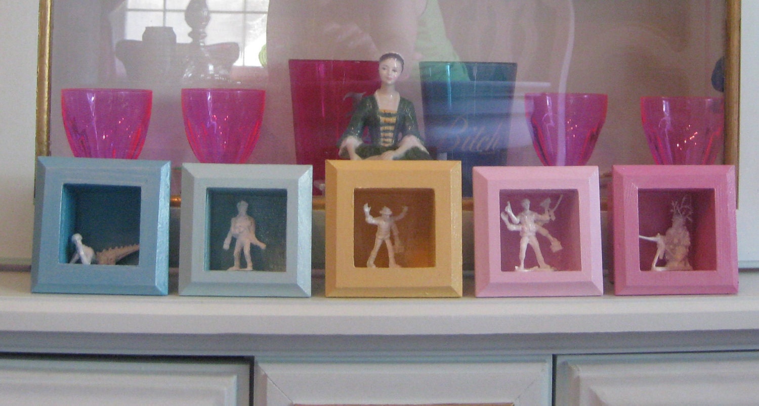 Mutant Army Men in Shadow Boxes - Pastel