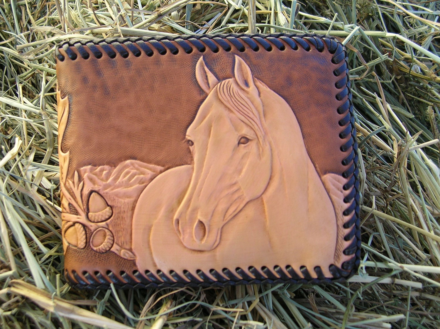 Mens Leather Wallet with Horse and Oak by SportsmanLeatherwork