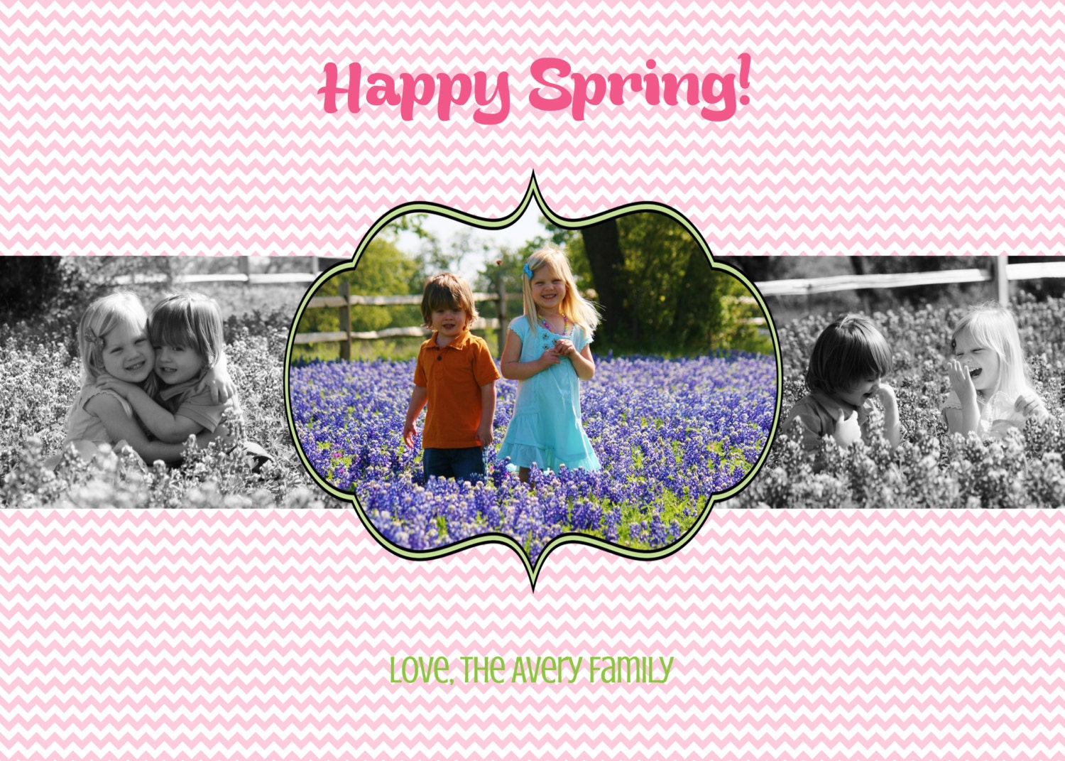 Custom Printable Easter Spring Chevron Card - photo or no photo DIY - happy spring or happy easter - customizable and personalized