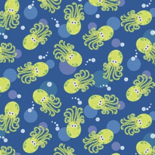 Deep deep sea by Studio E- OCTOPUS in Blue- cotton fabric -1 yard