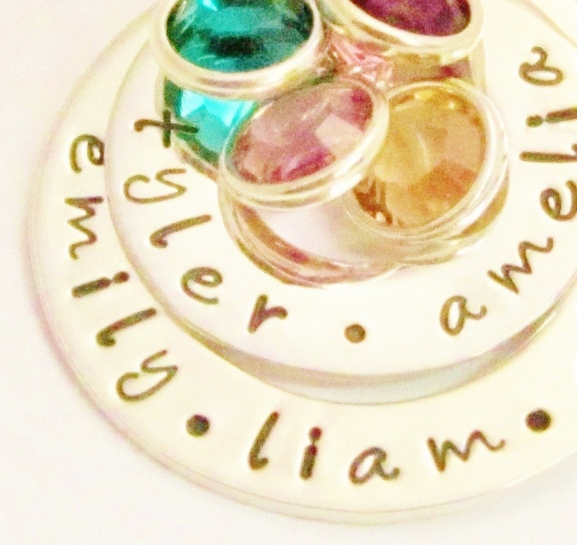 DOUBLE FAMILY CIRCLE Necklace .. Personalized Hand Stamped Sterling Silver Washers .. Baby Birth New Mommy Nana Grandmother Jewelry