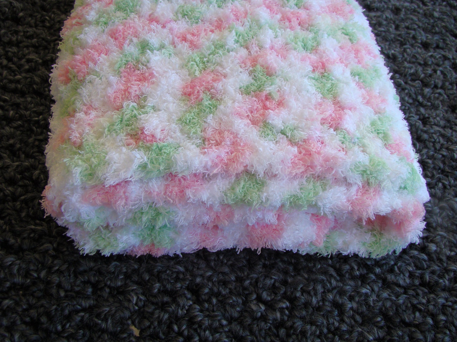 Baby Blanket--Hand-Crocheted Ultra Soft and Cuddly Baby Girl Blanket in Pink, Green, and White