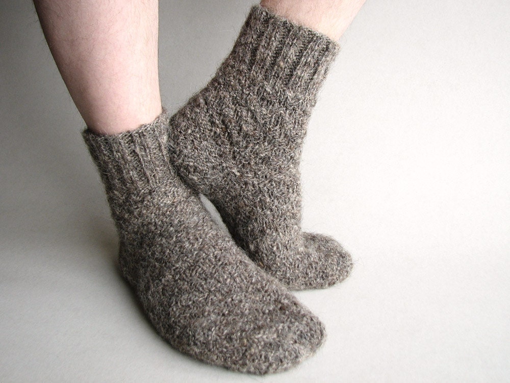 Warm Hand Knitted Socks - 100% Natural Hand Spun Wool Yarn - Brownish Gray