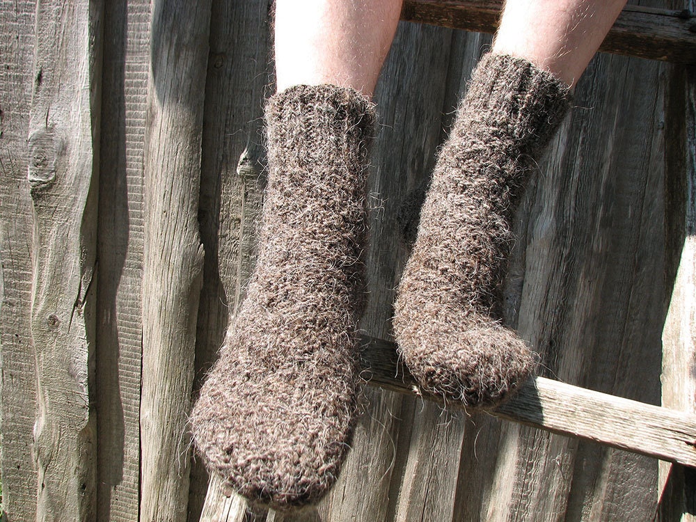 Dark Warm Winter Woolen Thick Yarn Socks - Hand Knitted - 100% Natural Undyed Wool