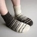 Asymmetrical Striped Hand Knitted Socks - 100% Natural Organic Wool