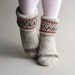 Patterned Hand Knitted Women's Woolen Socks - Gray, Dark Brown, Red - 100% Natural, Organic Wool