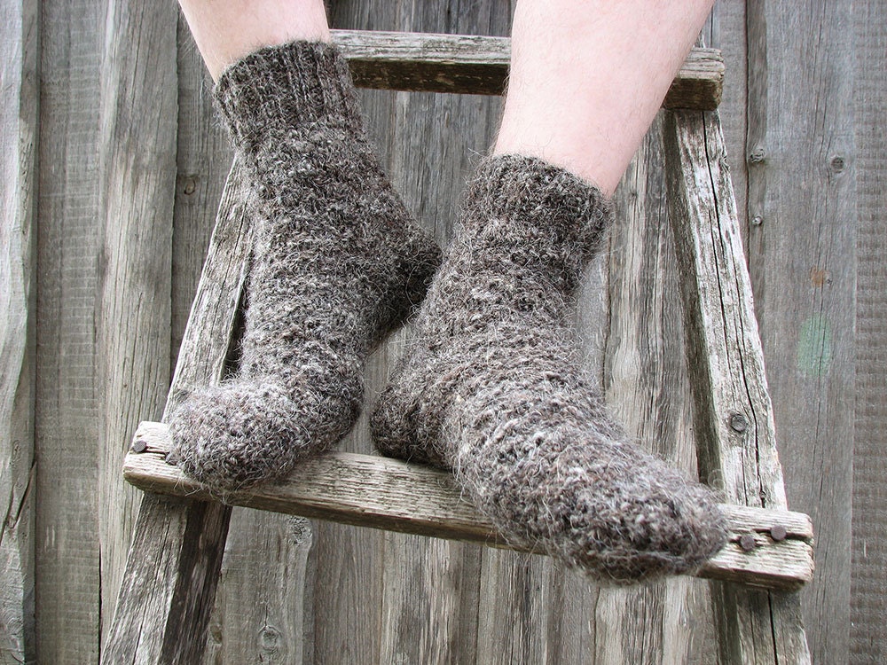 Warm Rustic Woolen Socks - Hand Knitted - 100% Natural Hand-spun Wool Yarn