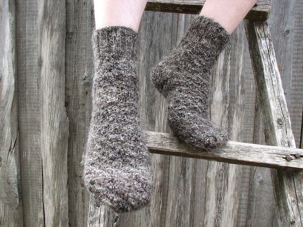 Warm Rustic Woolen Socks - Hand Knitted - 100% Natural Hand-spun Wool Yarn