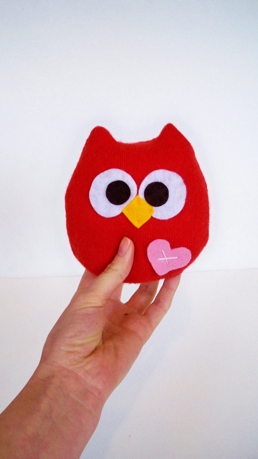 lovely plush mini owl, up- cycled recycle sweater