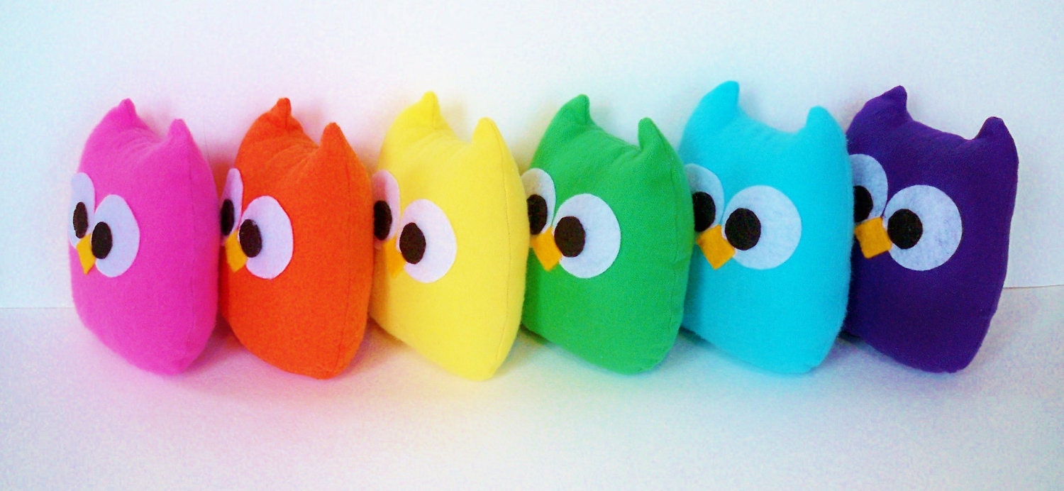 6 adorable rainbow colorful mini owls or you can choose any color you want