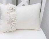 Cream Pillow with Roses and Frayed Ruffle