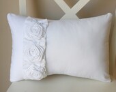 White Pillow with Frayed Ruffle and Three Roses