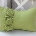 Apple Green Pillow with Frayed Ruffle and 3 Flower Roses