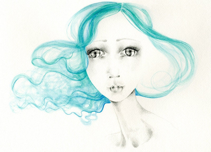 Original Watercolor Painting and Pencil Drawing. .. Summer