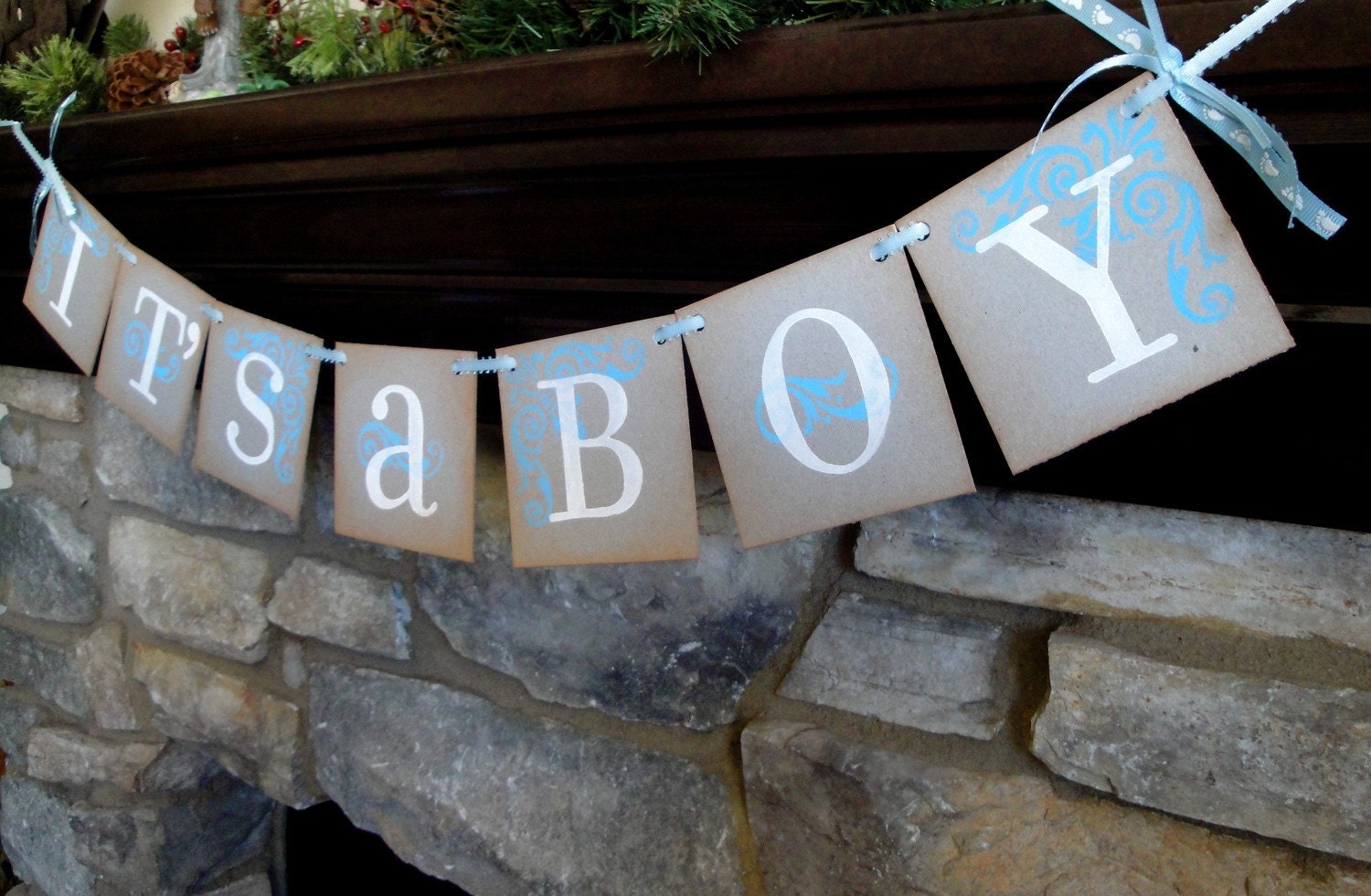 IT'S A BOY banner, baby shower sign, annoucement