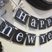 Happy New Year 2014 banner garland decoration wall hanging black and white