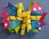 Rainbow Bliss Layered Bow  - Polka Dotted Bow - Multi-Colored Boutique Bow - Layered Bow with Korkers - Teal - Hot Pink - Purple - Yellow