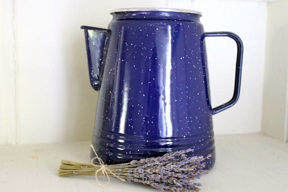 Speckled Dark Blue and White Enamelware Coffeepot