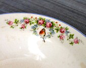 Pair of Shabby Chic Bowls Embellished with Bouquets and Birds