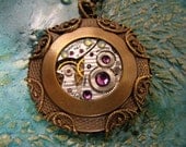 Amethyst Crystal Steampunk Upcycled Repurposed Altered Watch Movement Necklace OOAK