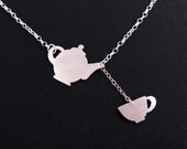 Teapot and Teacup Necklace -  Silver Fairy Tale Jewelry - Alice in Wonderland - Tea Party - Whimsical Teapot Necklace