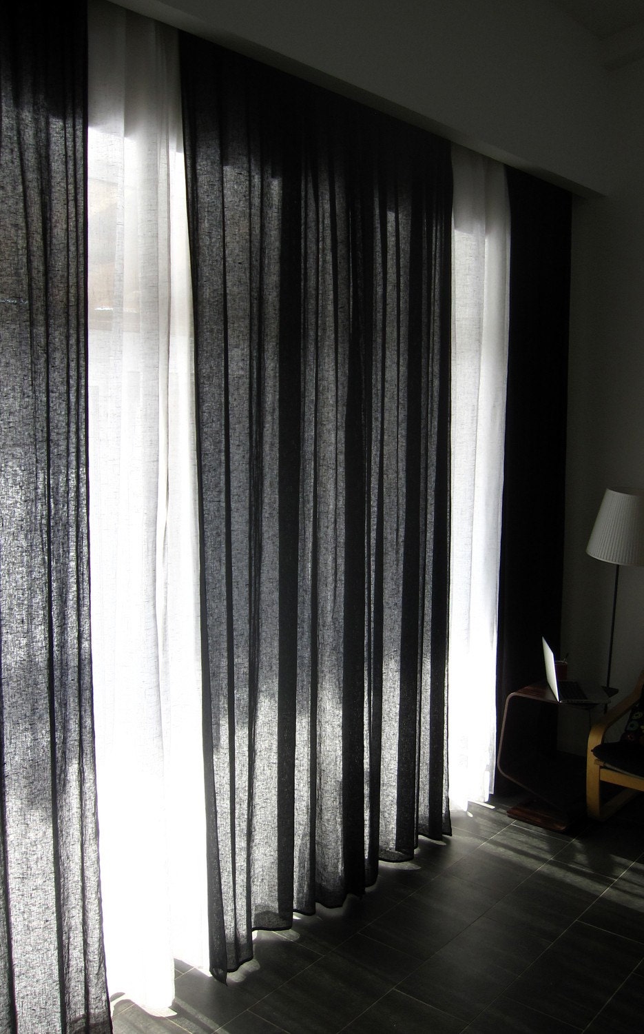 Linen curtain panel. Window treatment by Lovely Home Idea. Black or custom color. Customized top.