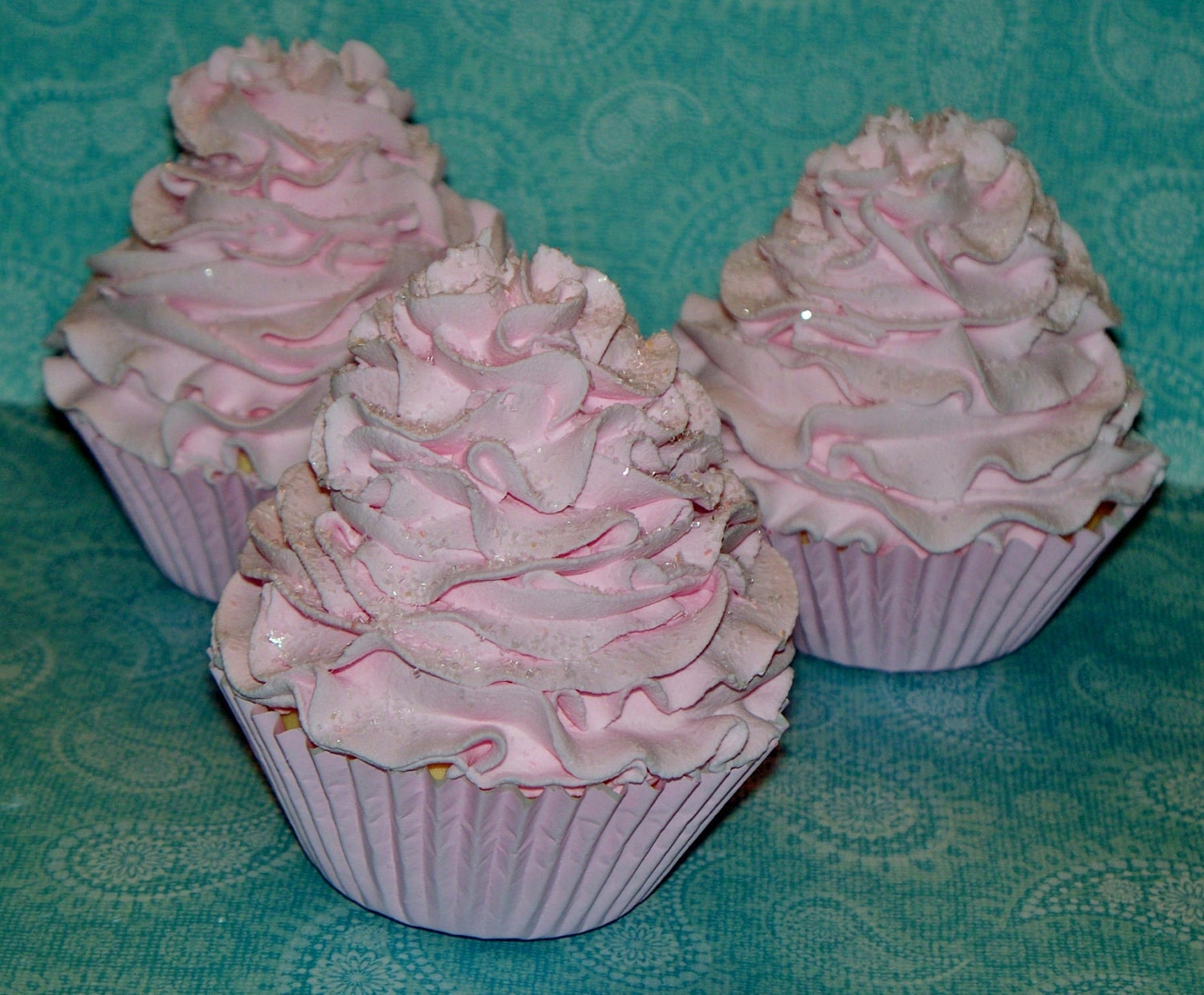 FAKE CUPCAKES "Pretty in Pink" Shabby Cottage Decorations, Fairytale Photo Props, Little Girls Room Display, Toppers, Wrappers