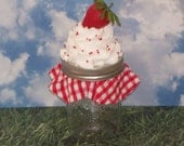 FROSTED MASON JAR, "Picnic Collection" Strawberry on Top, Red Check Fabric, Kitchen, Home, Decor, Storage, Display