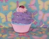 Pastel Fake Cupcake, Pink, Blue, Purple, and a Ladybug on Top, great Gift, Photo Prop, Home Decor