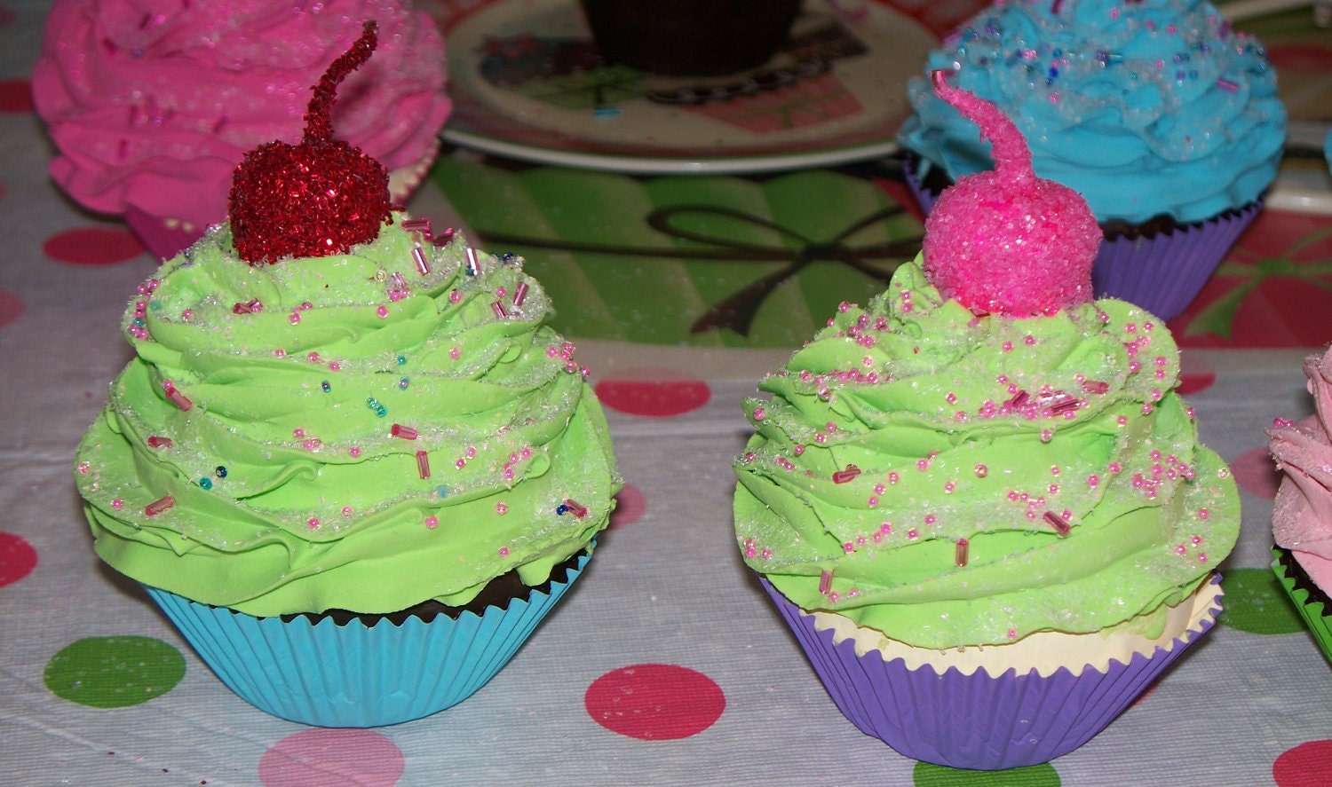 Choose Color and Flavor of One Standard size Fake Cupcake great for Birthday Photo Props and Party Decorations