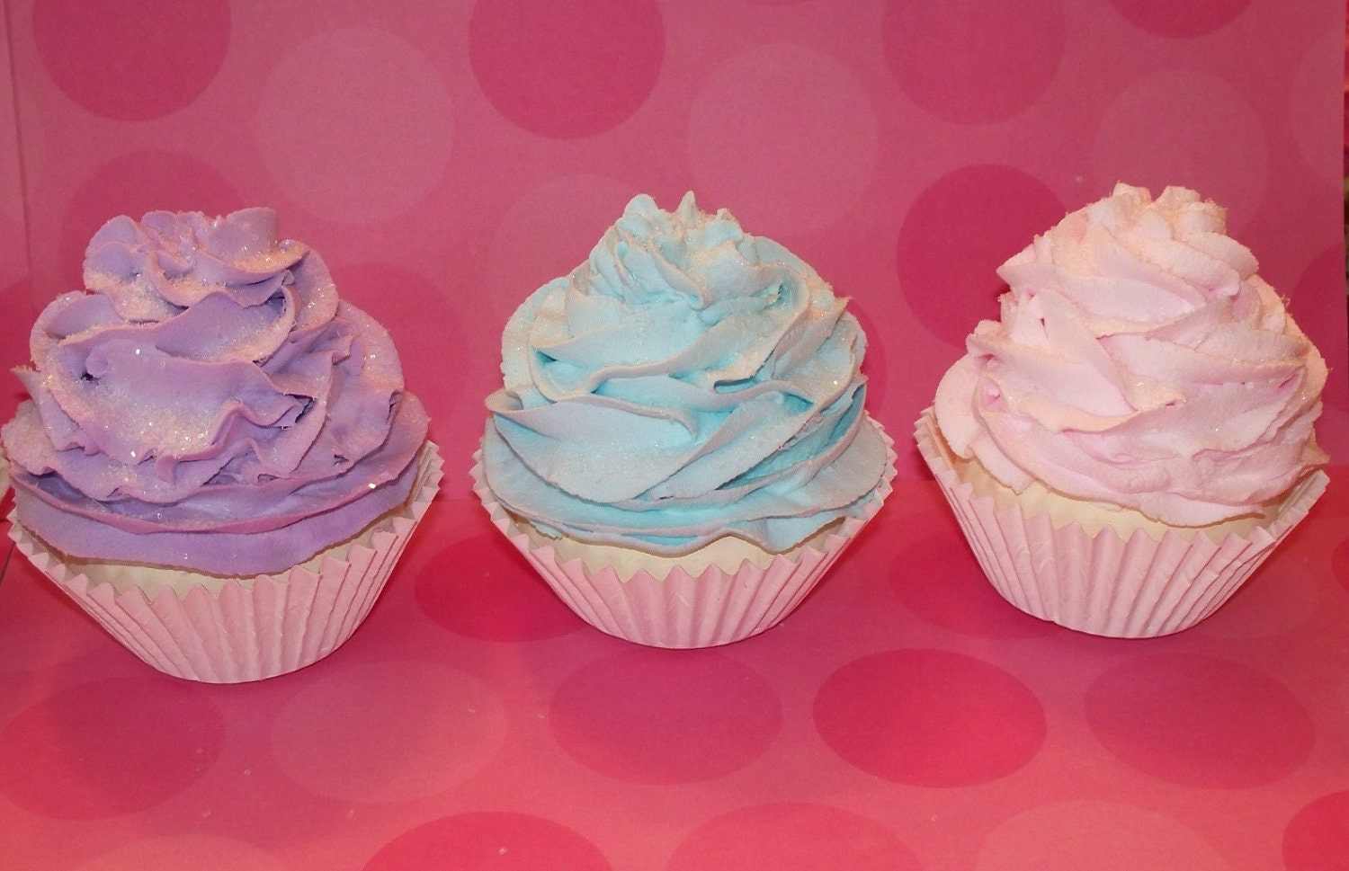 6 Faux Fake Standard Cupcakes Pastel Summer Colors for Birthday Photo Props, Party Decor, Baby Shower, Cupcake Toppers, Wrappers