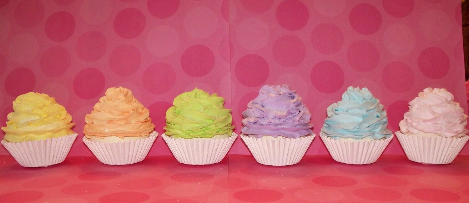 6 Faux Fake Standard Cupcakes Pastel Summer Colors for Birthday Photo Props, Party Decor, Baby Shower, Cupcake Toppers, Wrappers