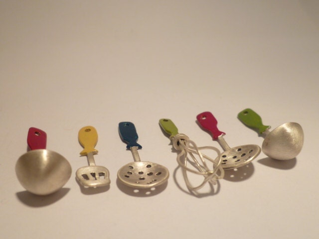 Kitchen Soup Stirrer Earrings Sterling Silver Red Enamel Statement Cool Funny Modern Minimalist Design Post Miniature Earrings Chef Jewelry