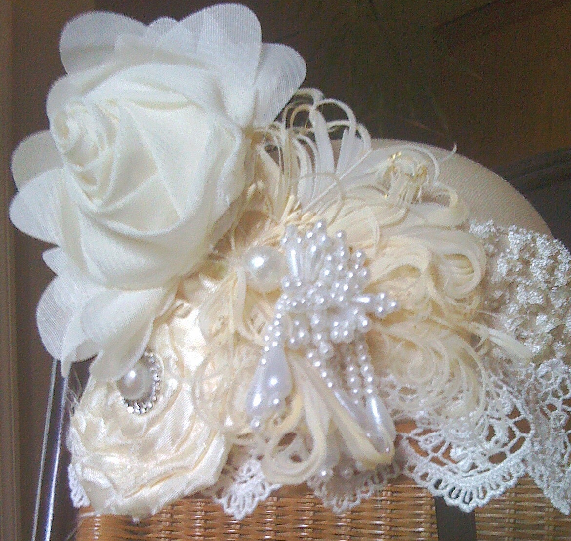 Wedding Victorian Girls Headband Feather pearls Flower Lace Hair Accessories