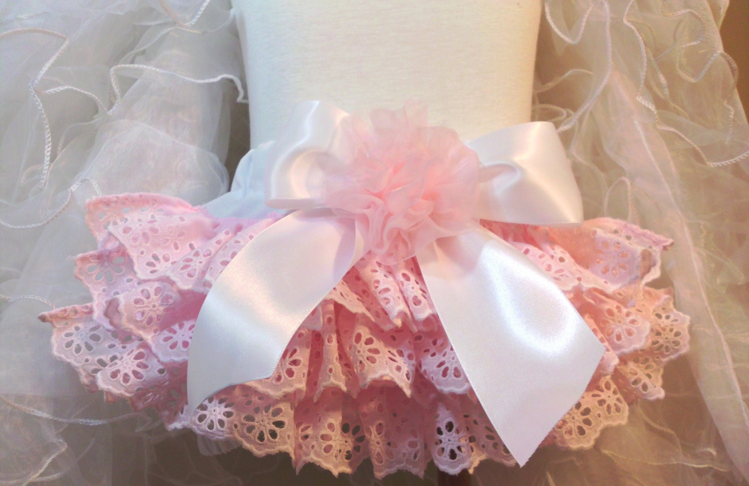 Girls Pink Ruffled Baby Bloomers with matching headband newborn