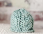 Newborn Cable Knit Hat for Photographers - Sea Glass