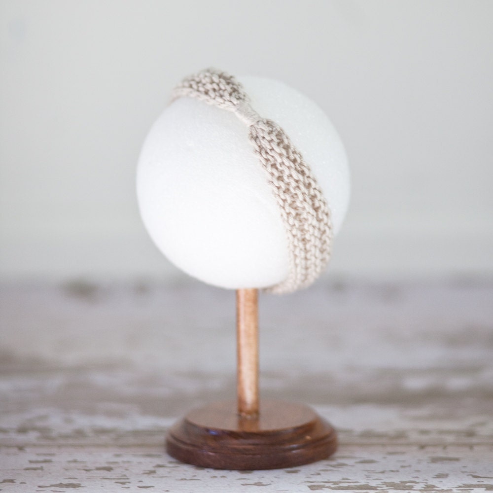 Retro Knit Newborn Baby Headband - buff