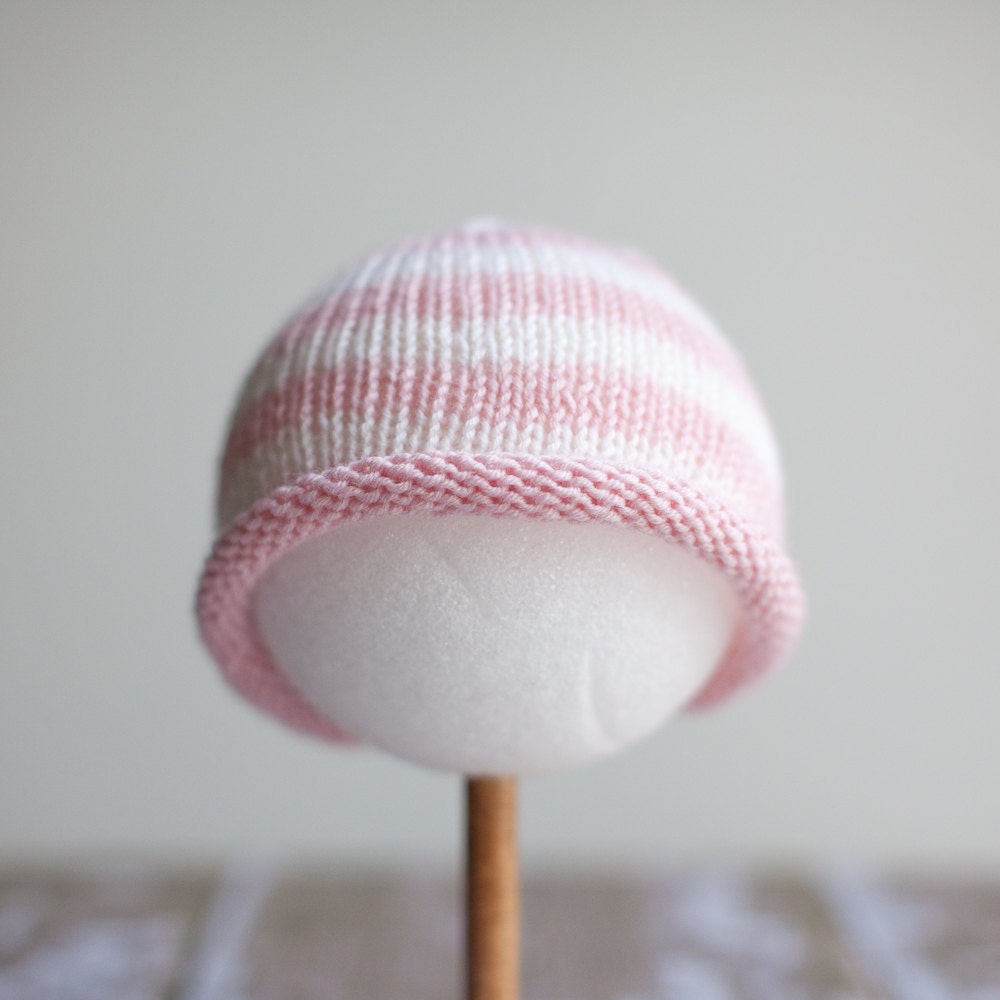 Luscious Spring Bold Stripe, Roll Brim Knit Hat - Soft Pink