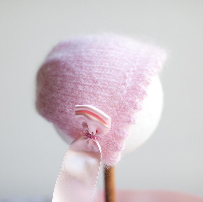Mohair Baby Bonnet - Pale Pink